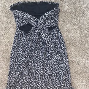 Navy and white strapless dress